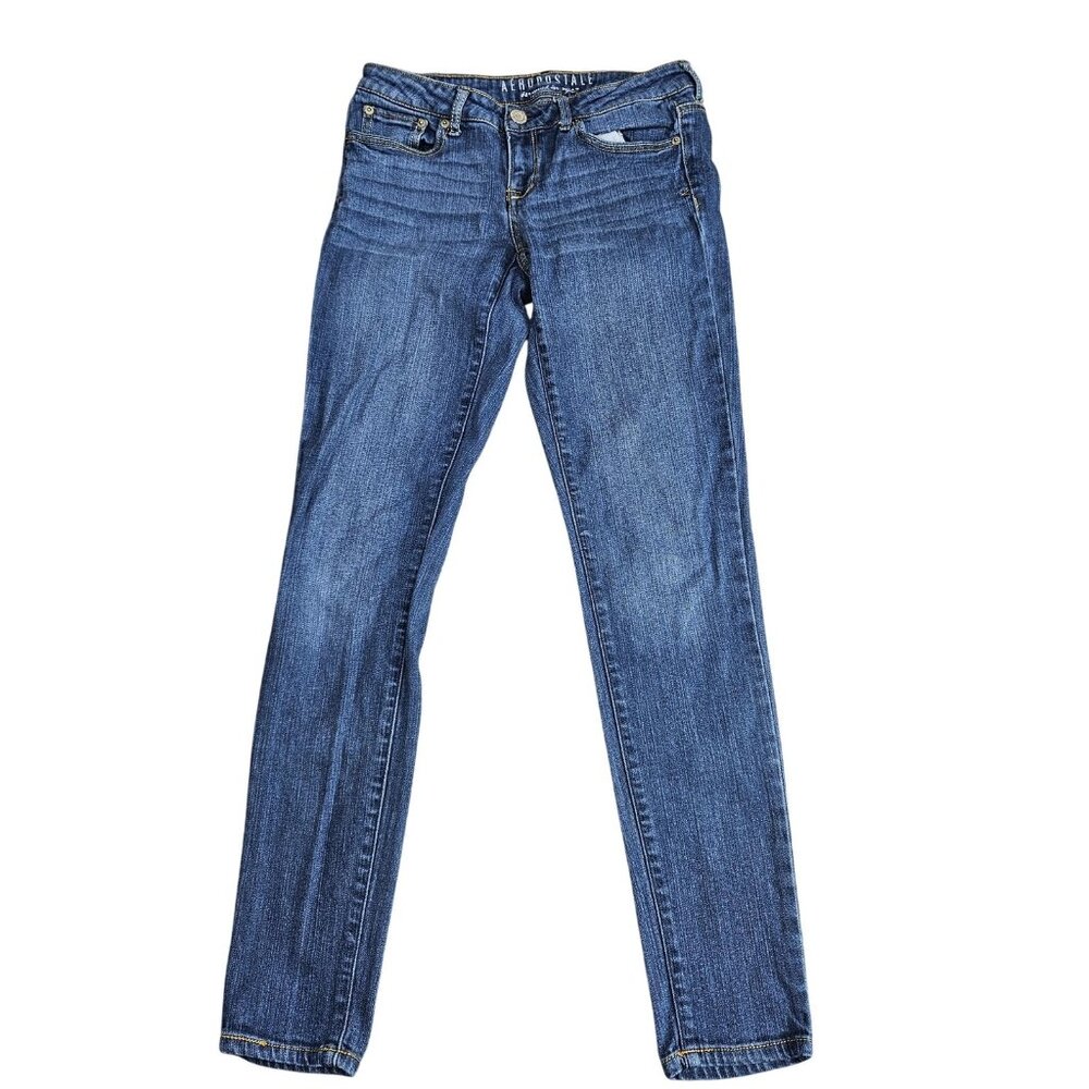 Aeropostale Skinny Jeans Womens 4 Long Blue Medium Wash Mid Rise Stretch‎ Denim